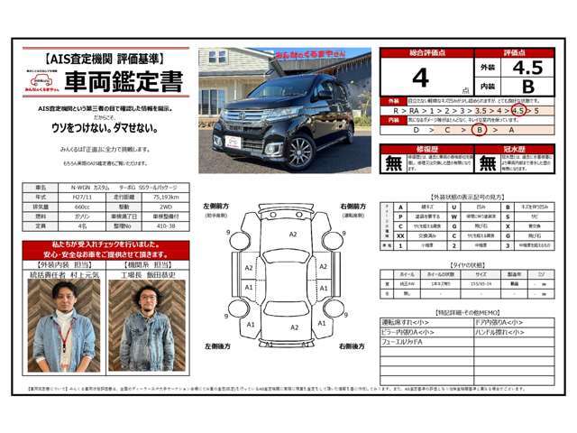 ☆第三者機関AISによる査定内容を情報開示☆　当社でも査定しておりますが2段階査定する事で、より『透明性』の高いご提案をさせて頂きます！　実際のAIS鑑定書もお見せできますのでお気軽にお問合せ下さい♪