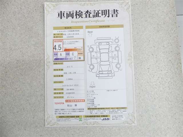 車両検査証明書付きです！だれでも中古車の状態がすぐにわかるよう、車のプロが客観的にチェック。車両の状態やわずかなキズも正確にお伝えします。