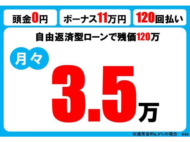 お得に乗り出せるお支払いプランをご提案しております！こちらは金利6.9％でのお支払いプランです。低金利でのご利用プランもご提案しております！