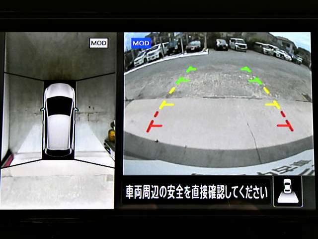 空の上から見下ろすように車の全周囲が表示されるアラウンドビューモニター☆駐車が得意になるとお出掛けも楽しくなります♪
