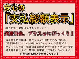当店は支払総額を表示しています。お客様から特別に整備を依頼いただいたり、装備を別にご依頼いただいたりしなければこの価格がお客様のお支払総額です。どうぞご安心ください。