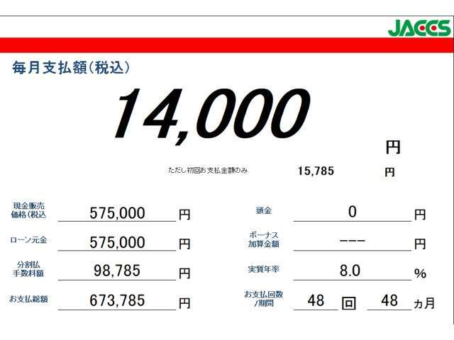 お客様に合ったプランをご案内致します。残価設定やボーナス払いも設定できますよ！