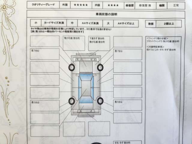 中古車鑑定証　修復歴：無　外装：5点　内装：4点