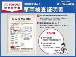 【プロが検査済み】プロの検査員が厳しくチェック！！ 修復歴はもちろん、わずかなキズやへこみ等「車両検査証明書」にしっかり記入しています。クルマの状態が一目でわかるので安心です。
