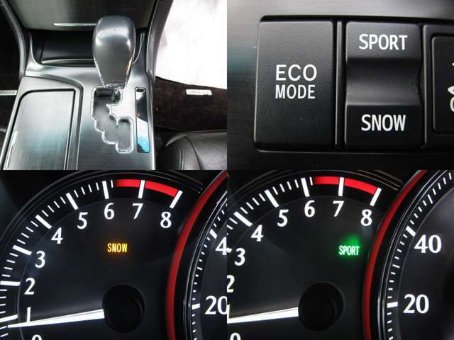 燃費・レスポンスの良いCVTオートマチックで、エコ＆パワー＆スノーモードの切り替えが可能です。
