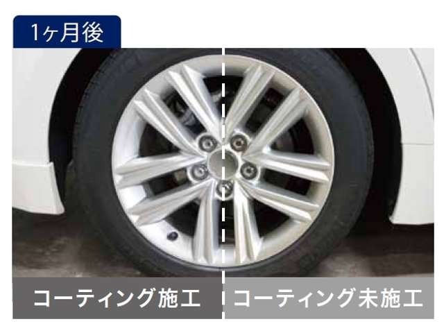 エアゾールタイプのアルミホイール専用ガラス被膜コーティング剤を使用。被膜の硬度と密度、膜厚など総合的にバランスを取って適正化するためハイブリッドタイプのポリシラザンを原料として優れた性能を発揮します。