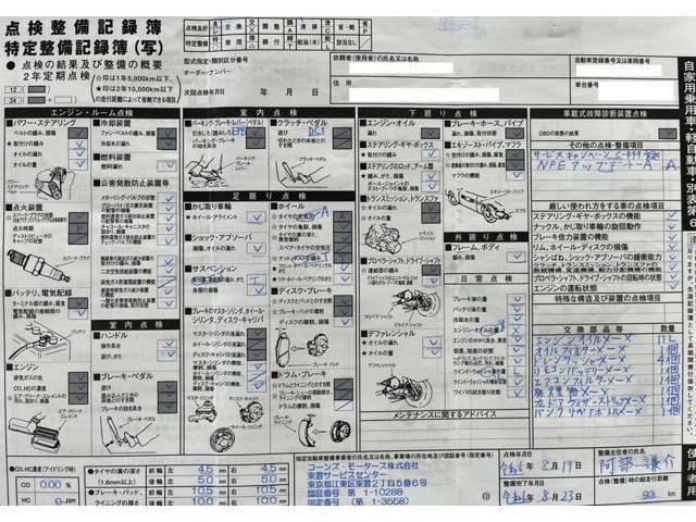 令和6年8月93km時に正規ディーラー(コーンズ)にて法定24ケ月点検含む整備点検実施済みとなります！！