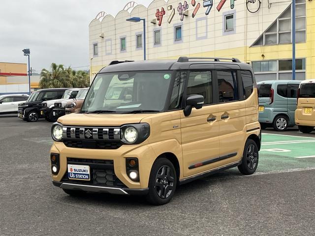 令和6年式　スペーシアギア　ハイブリッドXZ　入荷。 色はイエローとガンメタの2トーン♪　衝突被害軽減ブレーキ　全方位ナビ