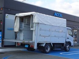 トヨタ ダイナ 積載2.7t 新明和垂直ゲート 荷台収納棚 アコーディオン式幌アーチ屋根 5MT