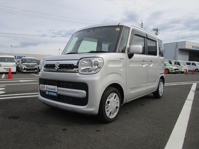 令和3年式　スペーシア　ハイブリッドX　入荷です。 色はシルキーシルバーメタリック　衝突被害軽減ブレーキ　リモコンキー　ナビ