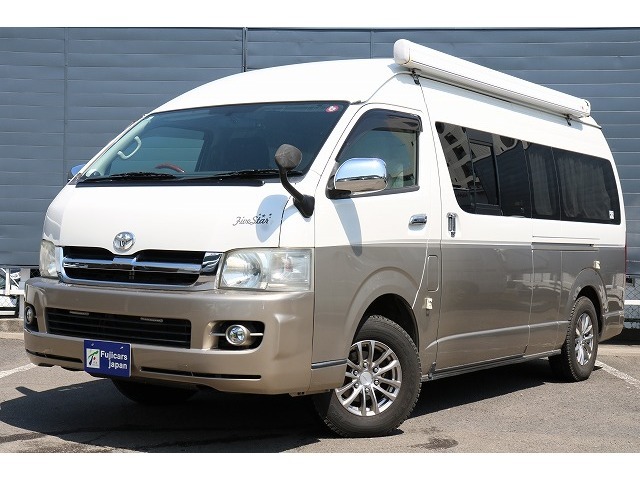 H18年式ハイエースロングベース4WD・レグビィ製ファイブスター入庫です。車輛寸法・長さ・538・幅188・高さ・239cm★