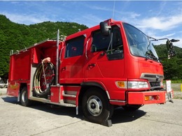 日野自動車 レンジャー 増トン 水槽付消防車 1.5KL 日本機械 上部放水装置 Wキャブ 7人乗り