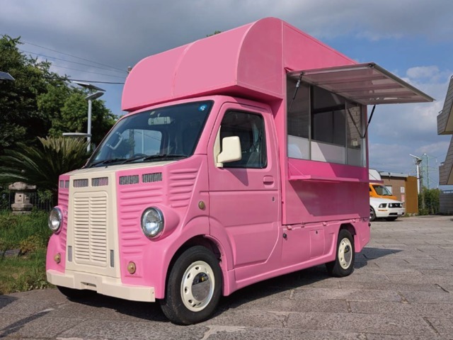 軽キッチンカー　カスタム車　全塗装　BOX中古　2面跳ね上げ売り窓　2槽シンク　給排水タンク　作業台　換気扇　新品ホイールカバー