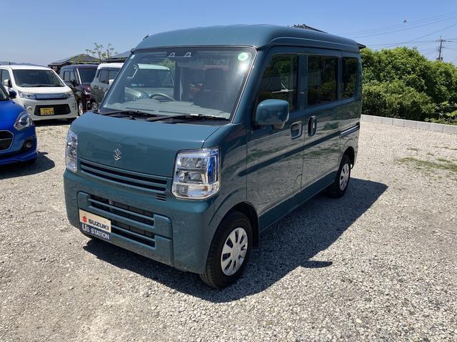 令和6年式　エブリイ　PC　入荷しました。 色はデニムブルーメタリック　4WD　5MT　衝突被害軽減ブレーキ　LED