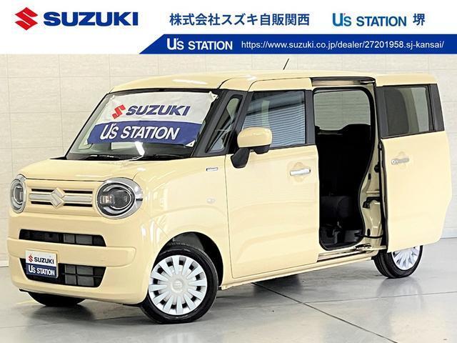 かわいいアイボリーのワゴンRスマイルが仲間入り☆様々な路面状況で安定走行可能な　4WD車です。　後席両側スライドドア装備で　乗り降りスムーズです☆