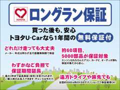 1年間走行距離無制限のトヨタ『ロングラン保証』付きです。全国のトヨタディーラーにて保証修理が受けられるので安心ですよね。