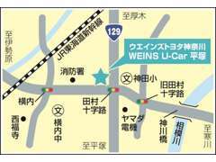 国道129号線田村十字路角、ブルーの看板が目印です。ご不明な点は、直接お電話ください。　0463-67-0111