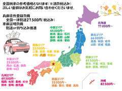 全国宛の名義変更等＆陸送の参考価格です。更に踏み込んだ金額はお問い合わせ下さいませ。