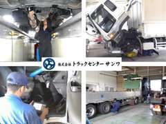 当社は近畿運輸局指定工場です。豊富な経験と実績を持つベテランメカニックが、丁寧、入念、迅速に点検・整備を行っております。