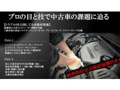 全車コンピューター診断機使用。ご納車前に「法定点検」を実施します。お客様に安心してお乗りいただけるように整備致します。