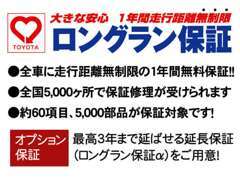 【末永く安心してお乗り頂きたい】全国のトヨタディーラーで対応可能な無料保証です。お仕事で転勤になった場合でも安心です！