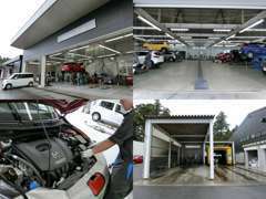 整備工場・民間車検場・カーポート兼洗車場を完備。