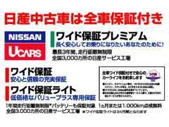 全車保証付。全国の日産ディーラーで　保証が受けられます。