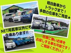 乗用車だけでなく、トラックなども展示しております。在庫に無いお車をお探しする事も可能ですのでお気軽にご相談ください！