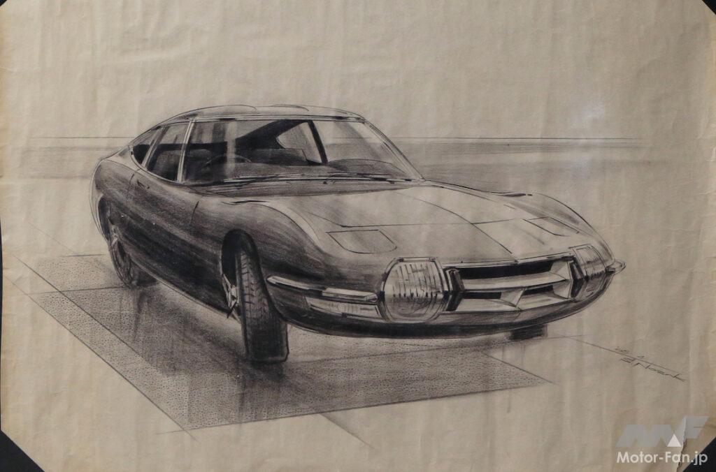 トヨタ2000GTデザイン画 トヨタ2000GT、トヨタ社内デザイナー野崎喩が描いた美しいフォルム