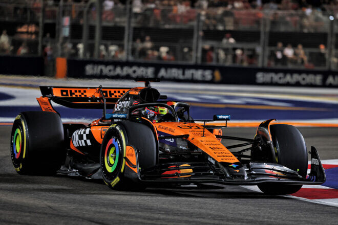 初日トップはピアストリ、僅差の2番手に新人ハジャーが続く。2度の赤旗でロングランを消化できず／F1シンガポールGP FP2