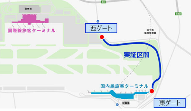 いすゞなど4社、福岡空港で大型自動運転バスの実証実験　国内・国際線ターミナルビル間で