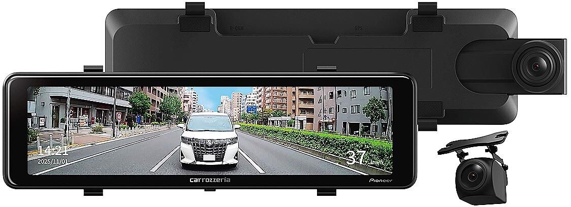 パイオニア、前後2カメラのミラー型ドライブレコーダーに新製品　リアカメラの車外設置に対応