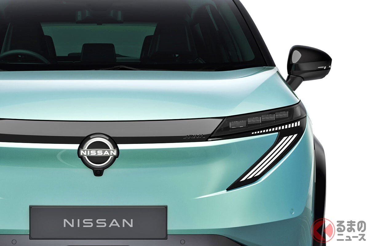 日産が「“新”上質SUV」初公開！ 全長4.6mボディに「めちゃシンプルデザイン」採用！ 上質「グリーン内装」×超“静音”な「新アリア」マイチェンモデルをJMSで披露へ