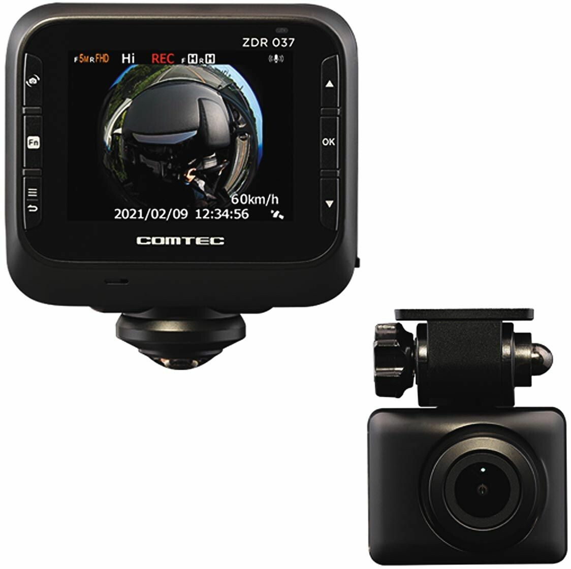 コムテック、360度カメラ用いた2カメラ型ドライブレコーダー「ZDR037」発売