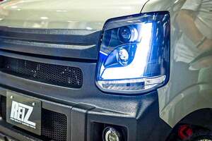 スズキ「“軽”バンSUV」!? ジムニー顔の「エブリイ」公開！ タフな黒バンパー＆シャコ上げ仕様のライツの「コンプリートマシン」登場