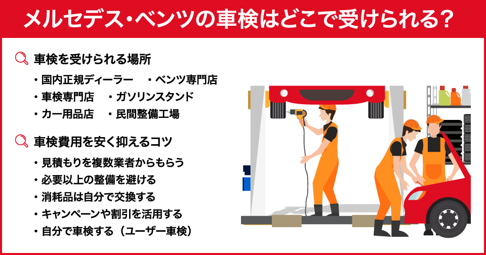 ベンツの車検はどこで受けられる？費用相場や安く抑えるコツを