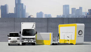 バッテリー交換式EVの実用化を目指して、三菱ふそうトラック・バスと三菱自動車、Ample、ヤマト運輸がタッグを組んで、150台超の車両を用いた実証を本年9月から東京都で実施すると予告