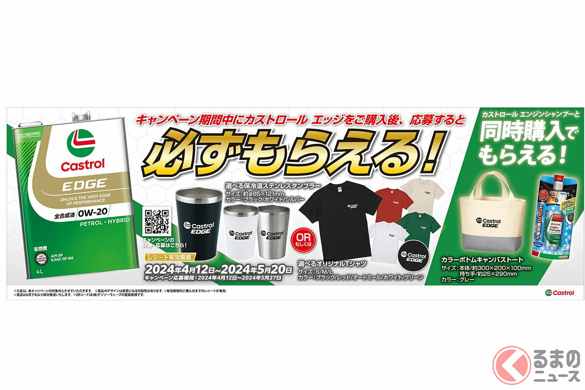 カストロールのエンジンオイル「エッジ」を購入して応募するとオリジナル商品がもれなくもらえる！ 「カストロール エッジ 春キャンペーン」を開催