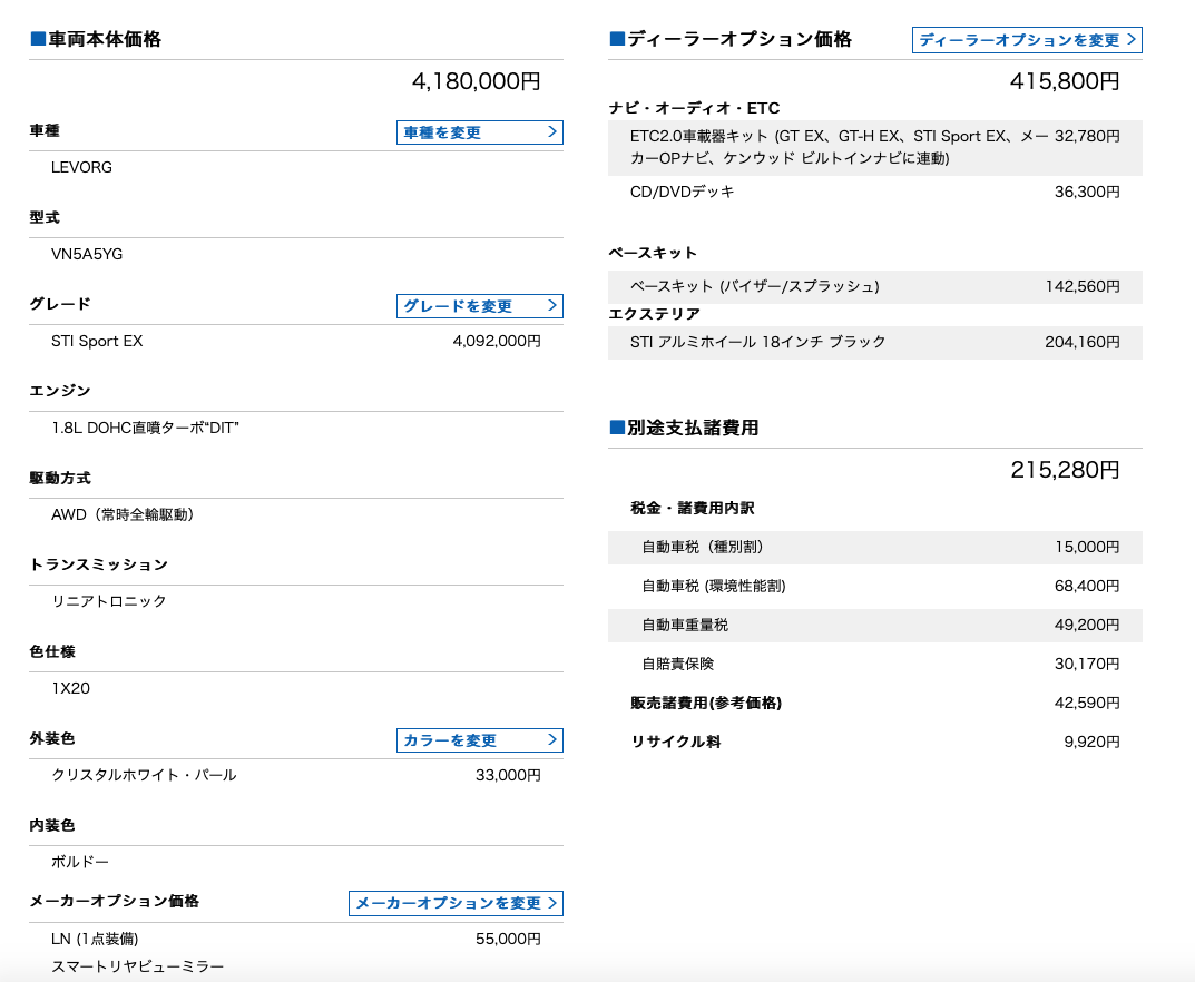 スバル新型レヴォーグ 最上級の Stiスポーツ Ex で早速見積もりを取ってみた Driver Web 自動車情報サイト 新車 中古車 Carview