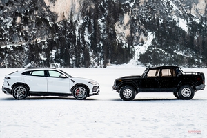 ランボルギーニLM002、ウルス　新旧SUVが、雪山をランデブー走行