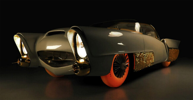 半透明の光るタイヤを装着！1950年代を象徴する自動運転コンセプトカー「Golden Sahara II」が復刻