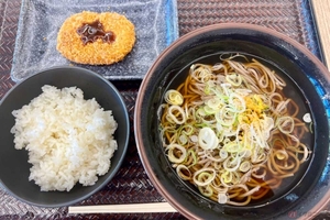 東関道「酒々井PA」（下り）でいただく朝定食　そばとご飯とコロッケで“普通の組み合わせ”に満足