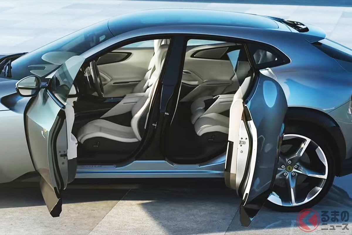 “6000cc超え”の「V型12気筒エンジン」搭載！ 超パワフルな斬新「“観音開き”スポーツカー」プロサングエがスゴイ！ 画期的な「豪華内装」も魅力のフェラーリとは？