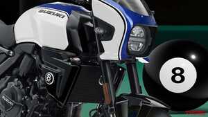 スズキの新型ネオクラシック「GSX-8TT」2027年モデルはクーリー仕様だっ!? 角ばったデザインに青白が映えそう！