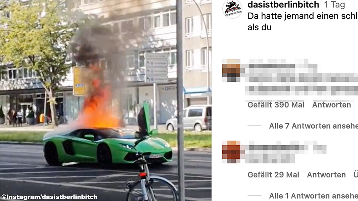 【インスタグラム動画】ベルリンのど真ん中で盛大な炎を上げるランボルギーニ アヴェンタドール！いったい何が起きたのか？