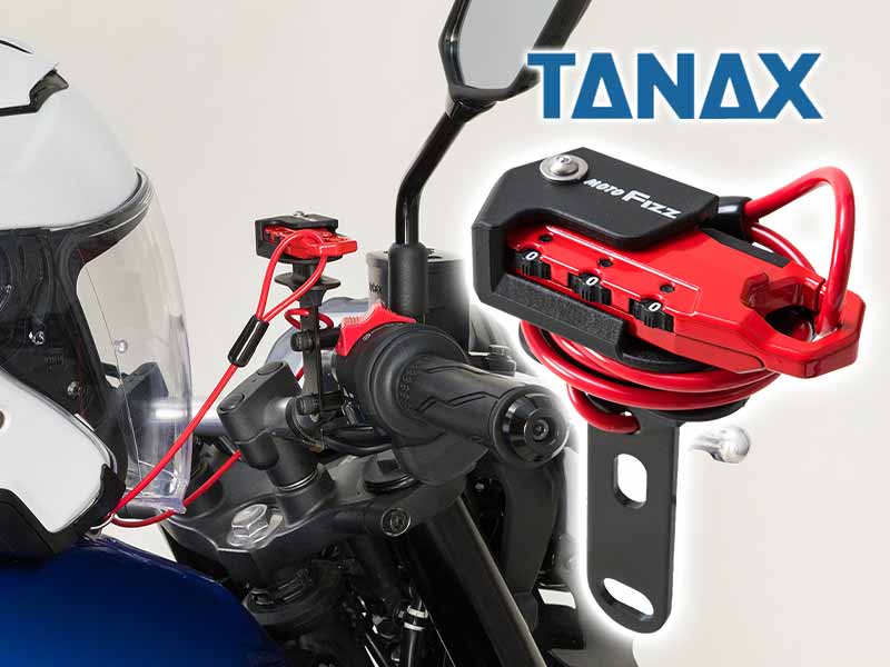 ハンドルにガッチリとマウントできる！ 盗難防止グッズ「ヘルメット用ワイヤーロック」がタナックスから7/26発売（バイクブロス） 自動車情報