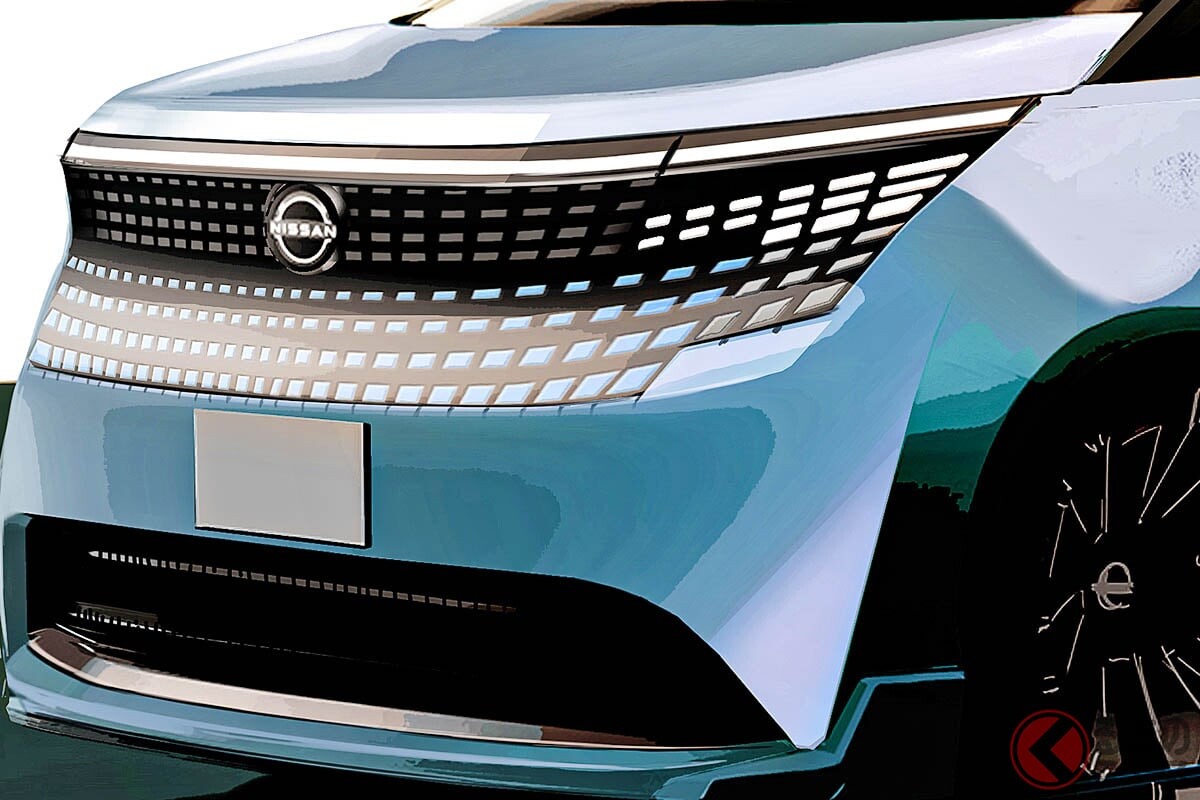 【CG】日産「新型エルグランド」まもなく公開！ 15年ぶり全面刷新で「ツブツブ顔」に!? 高性能ハイブリッド搭載の「アルファード対抗馬」予想CGをデザイナーが作成