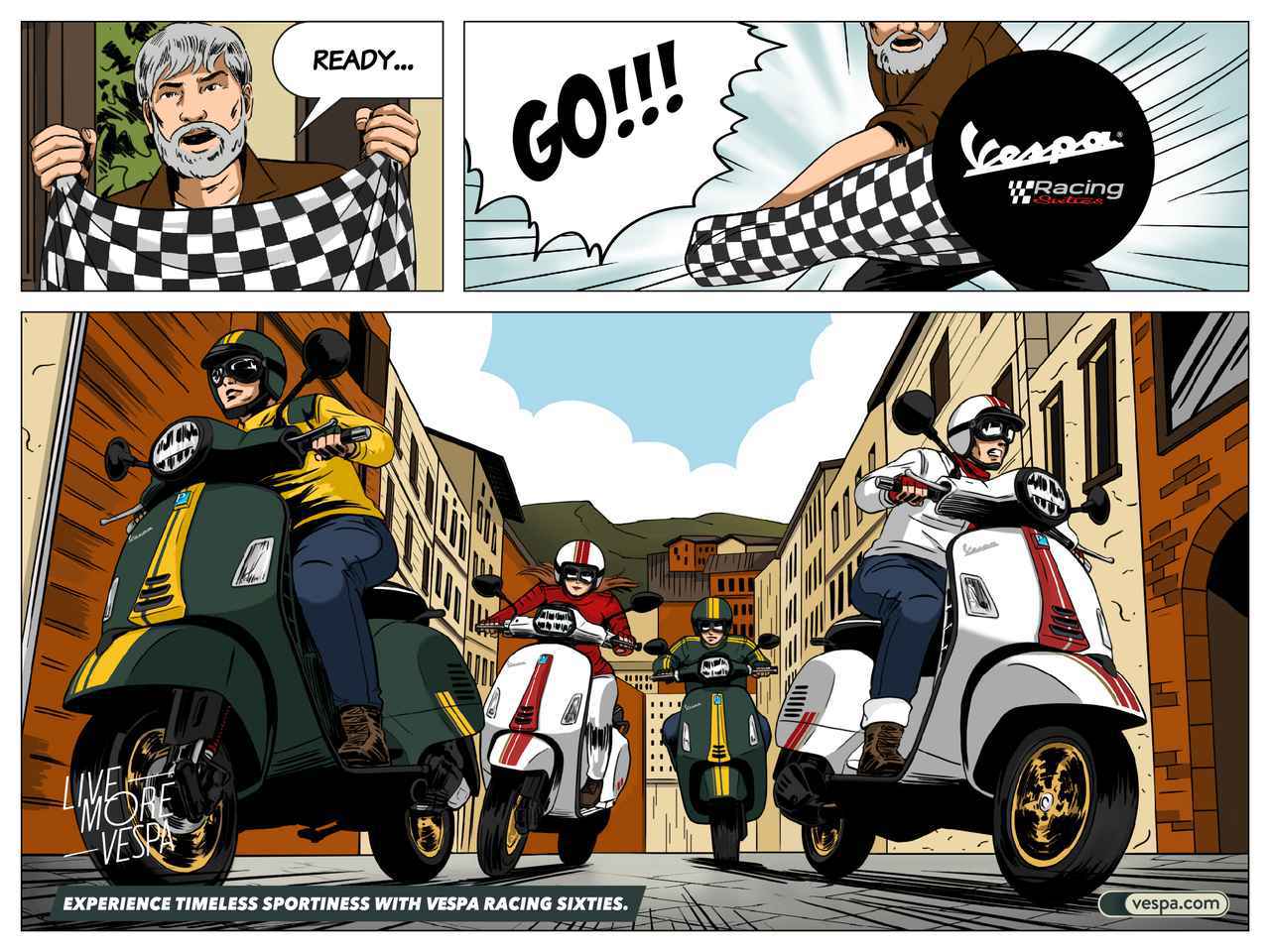 新車 ベスパがマンガやゲームで楽しめる 1960年代のレースマシンをオマージュした ベスパ レーシングシックスティーズ シリーズ2モデルを発表 Webオートバイ 自動車情報サイト 新車 中古車 Carview